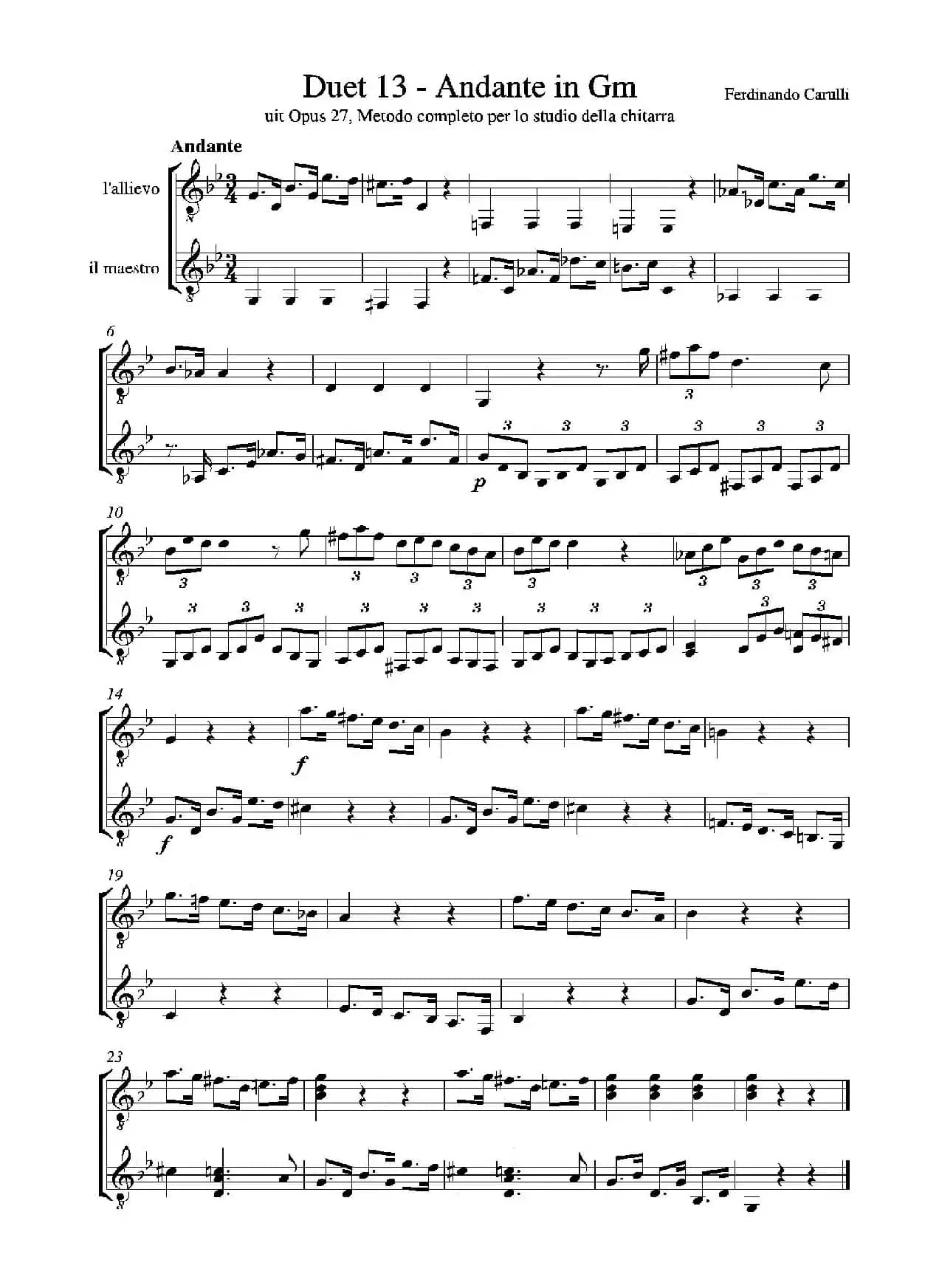 Metodo Completo Op.27-3（古典吉他二重奏练习·13）