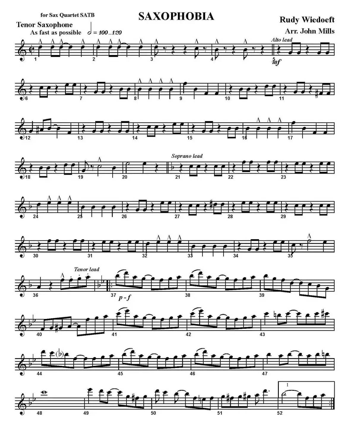 SAXOPHOBIA（四重奏·次中音萨克斯分谱）