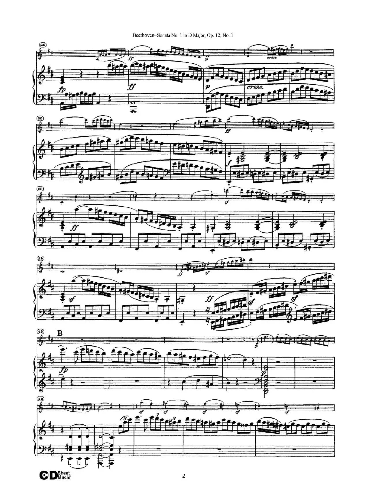 D大调第一小提琴奏鸣曲（Sonata No.1 in D Major Op.12,No.1）（小提琴+钢琴伴奏）