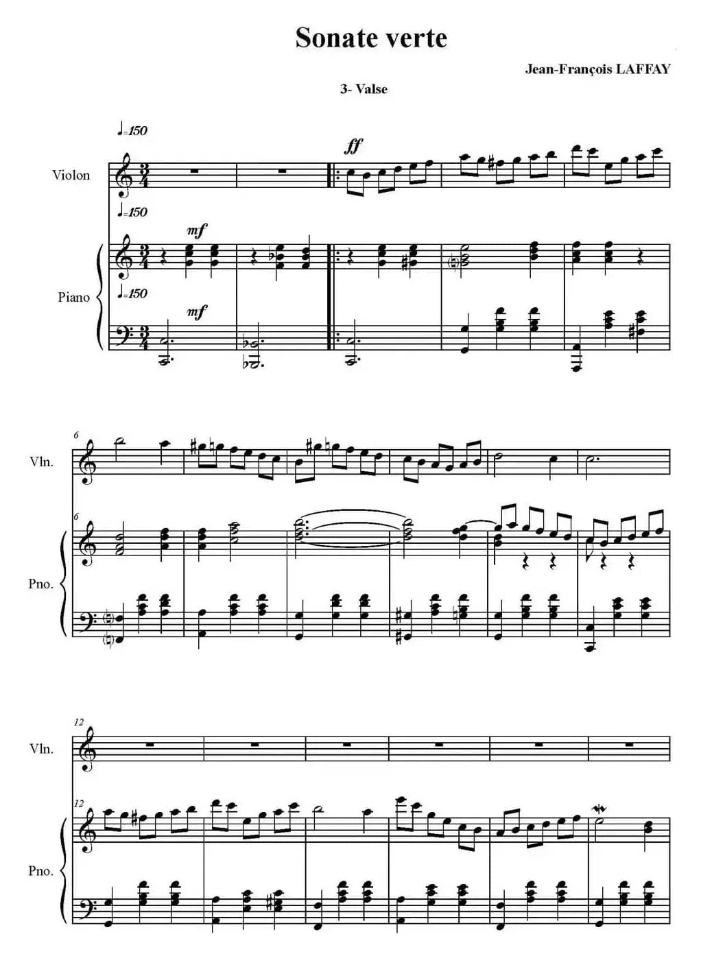 Sonate Verte（3-Valse、小提琴+钢琴伴奏）