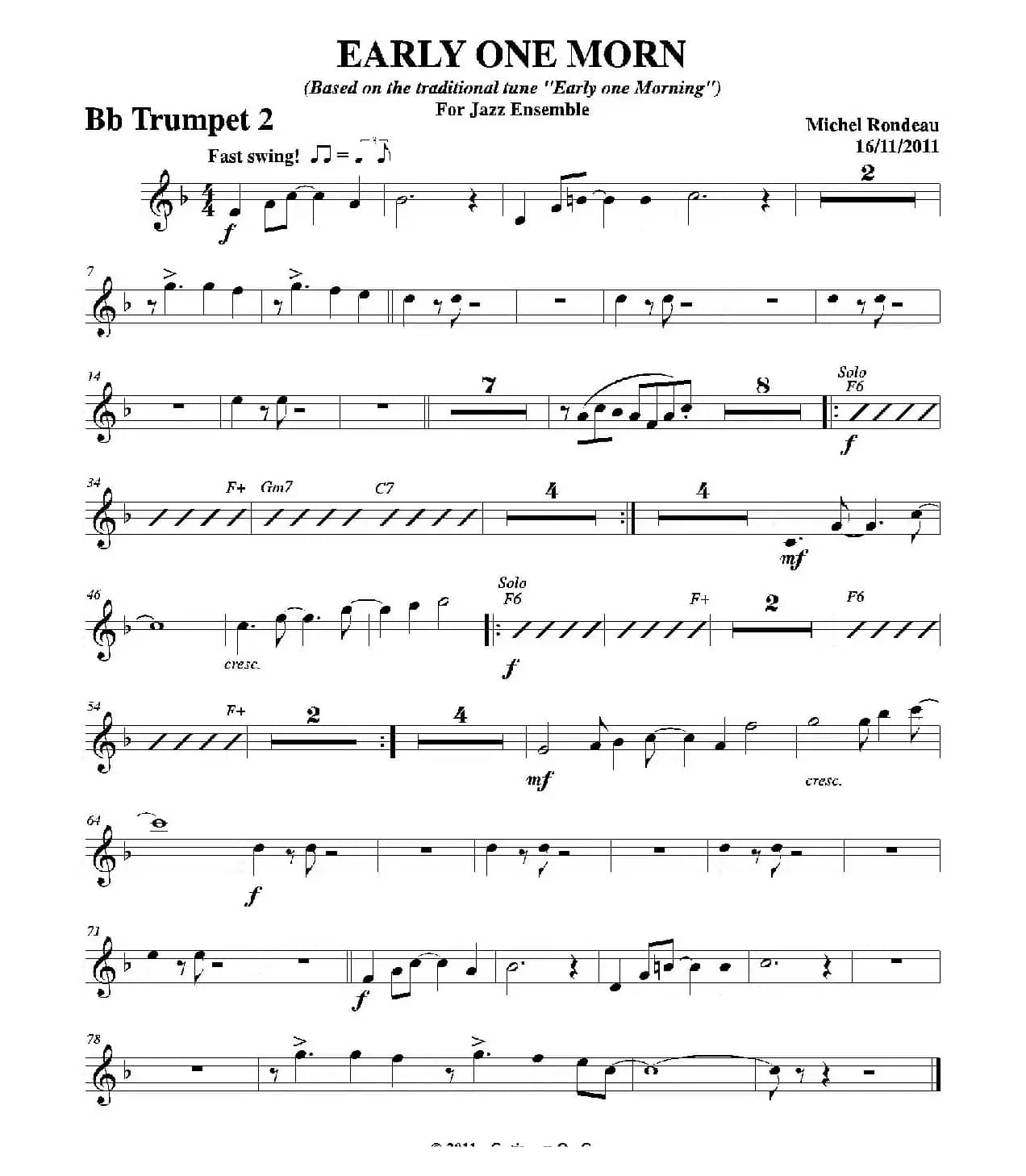 EARLY ONE MORN（第二降B小号分谱）