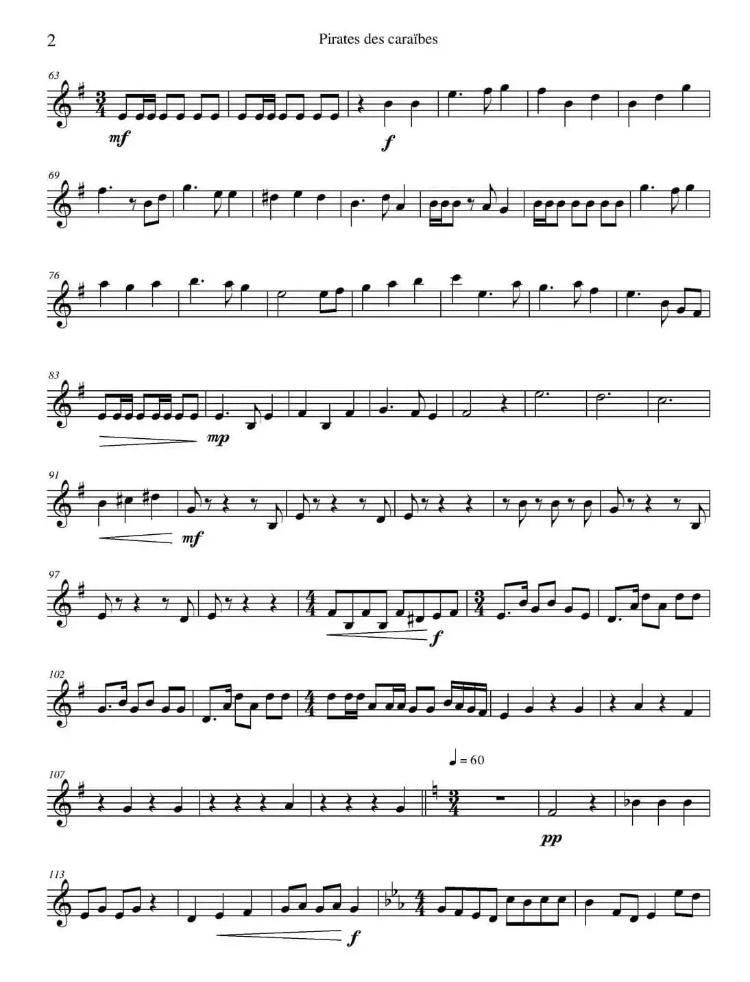 加勒比海盗（四重奏之次中音萨克斯分谱）