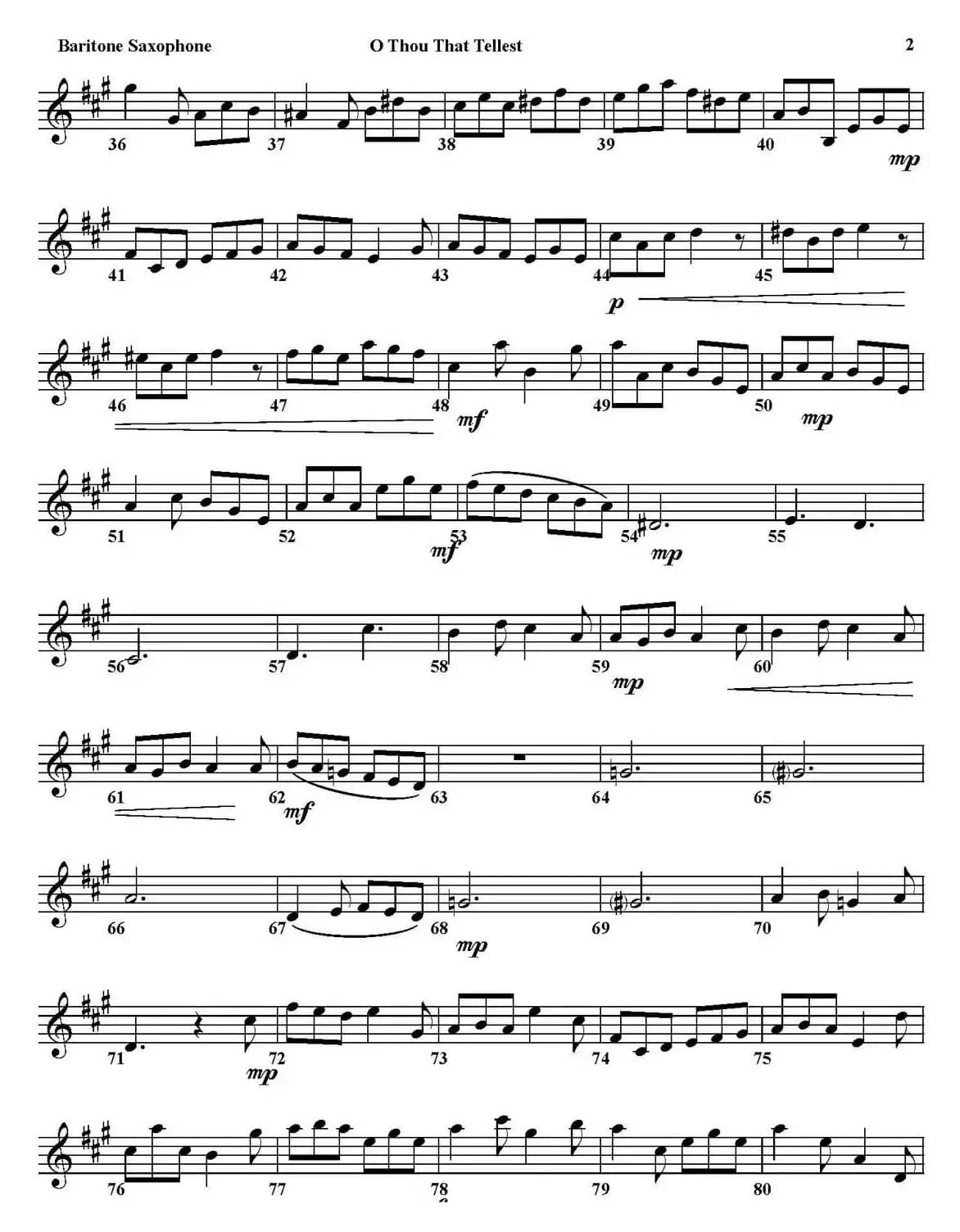 O THOU THAT TELLEST GOOD TIDINGS TO ZION（四重奏·上低音萨克斯分谱）