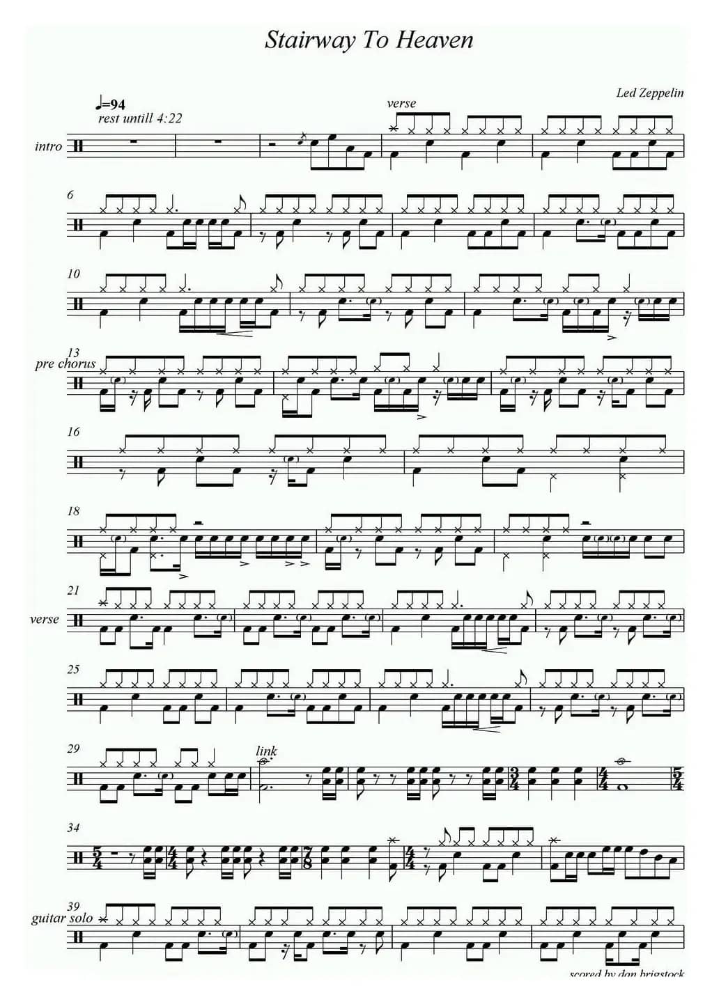 爵士鼓谱：Led Zeppelin-Stairway to heaven