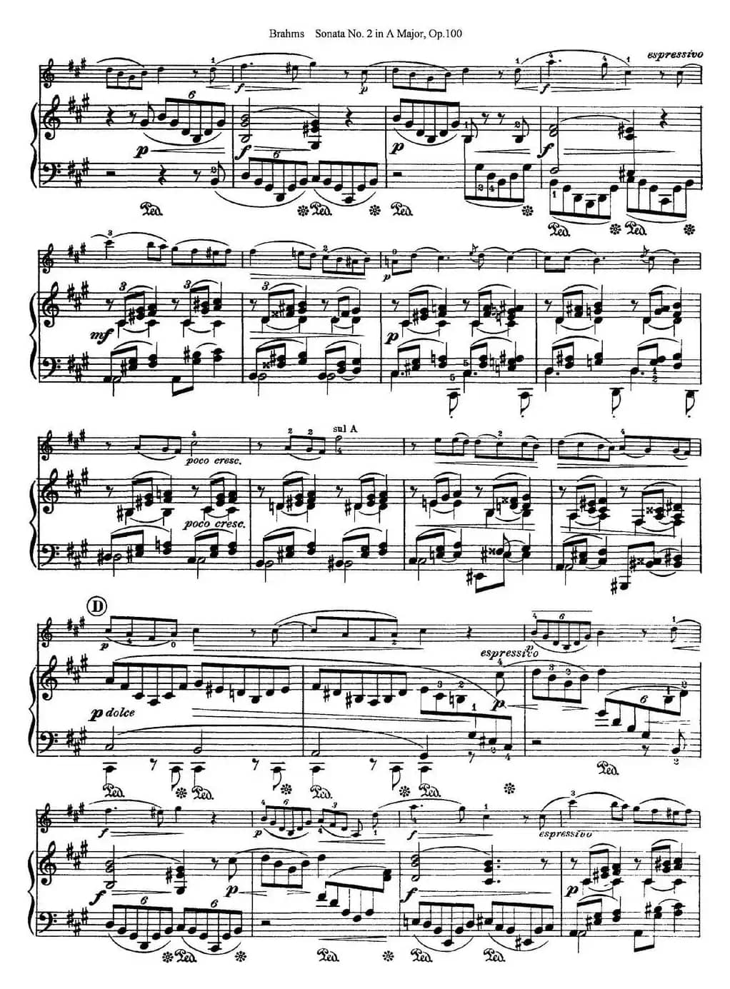 Violin Sonata No.2 in A Major Op.100（小提琴+钢琴伴奏）