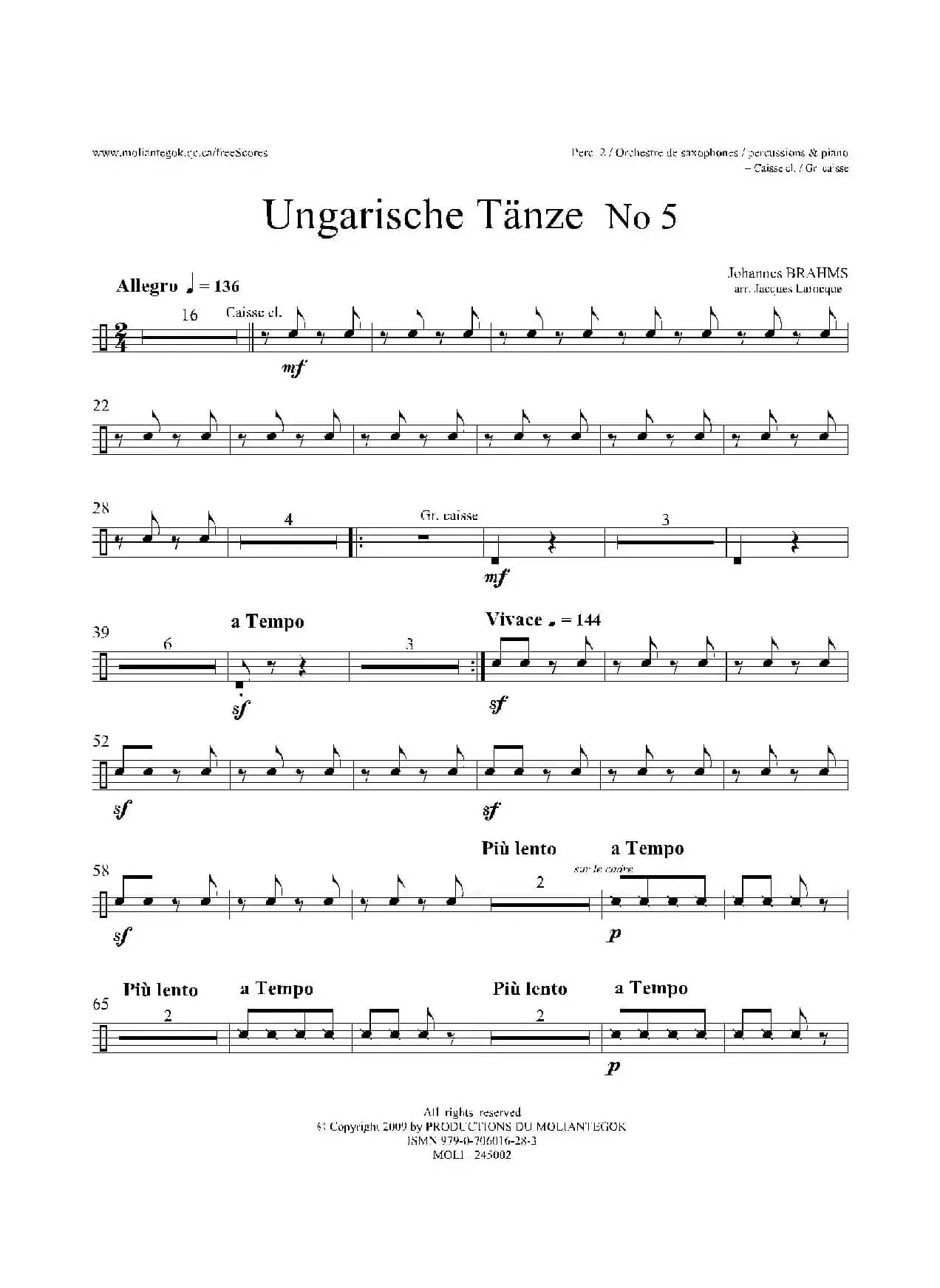 Ungarische Tnze No 5（十五重奏Perc.1-2-3-4-5​分谱）