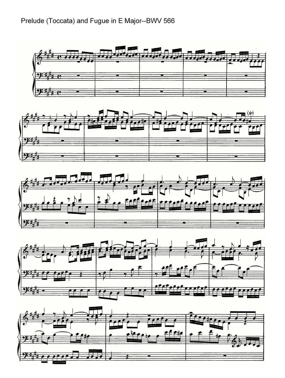Prelude (Toccata) and Fugue in E Major--BWV 566(管风琴谱)