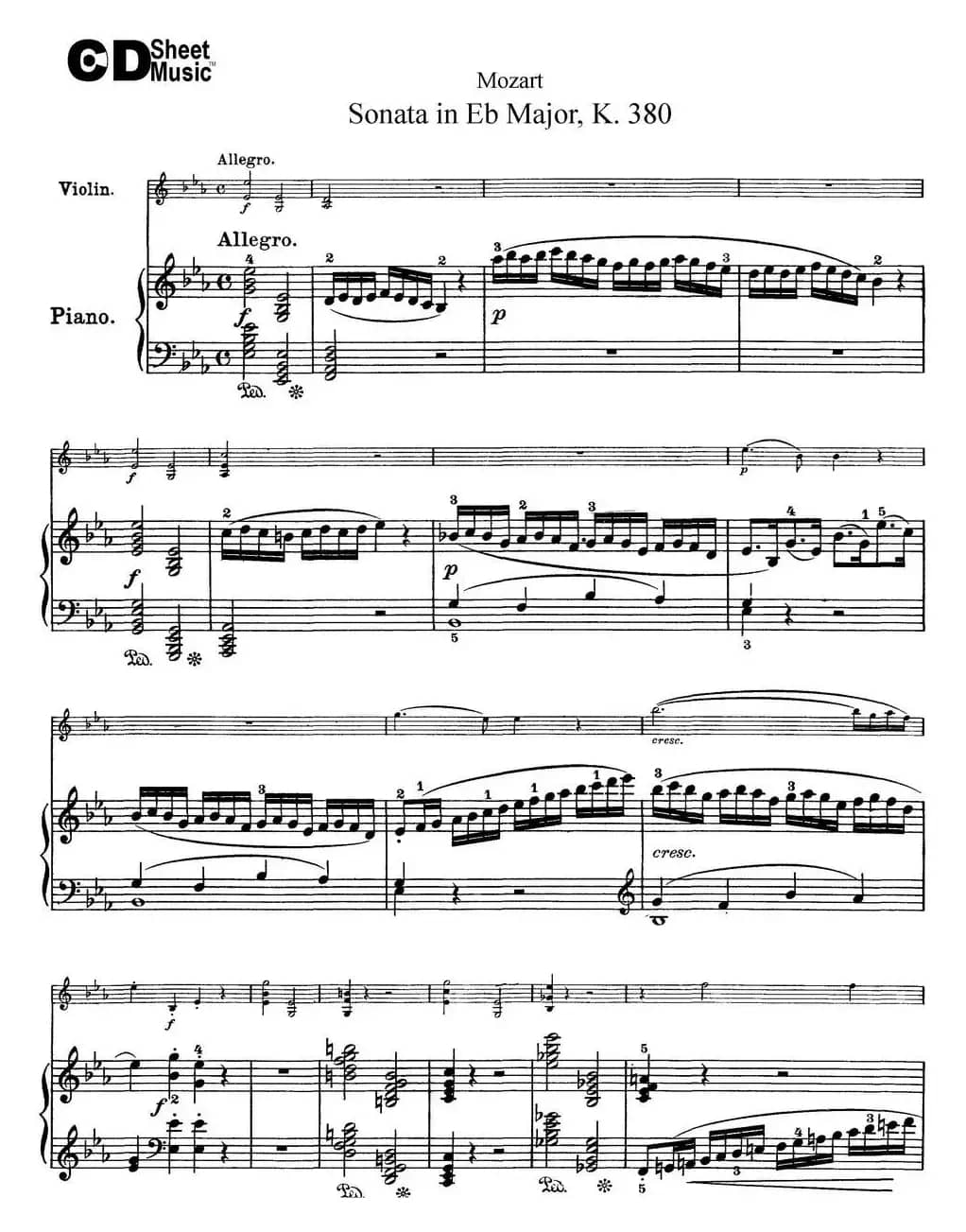 Violin Sonata in Eb Major K.380（小提琴+钢琴伴奏）