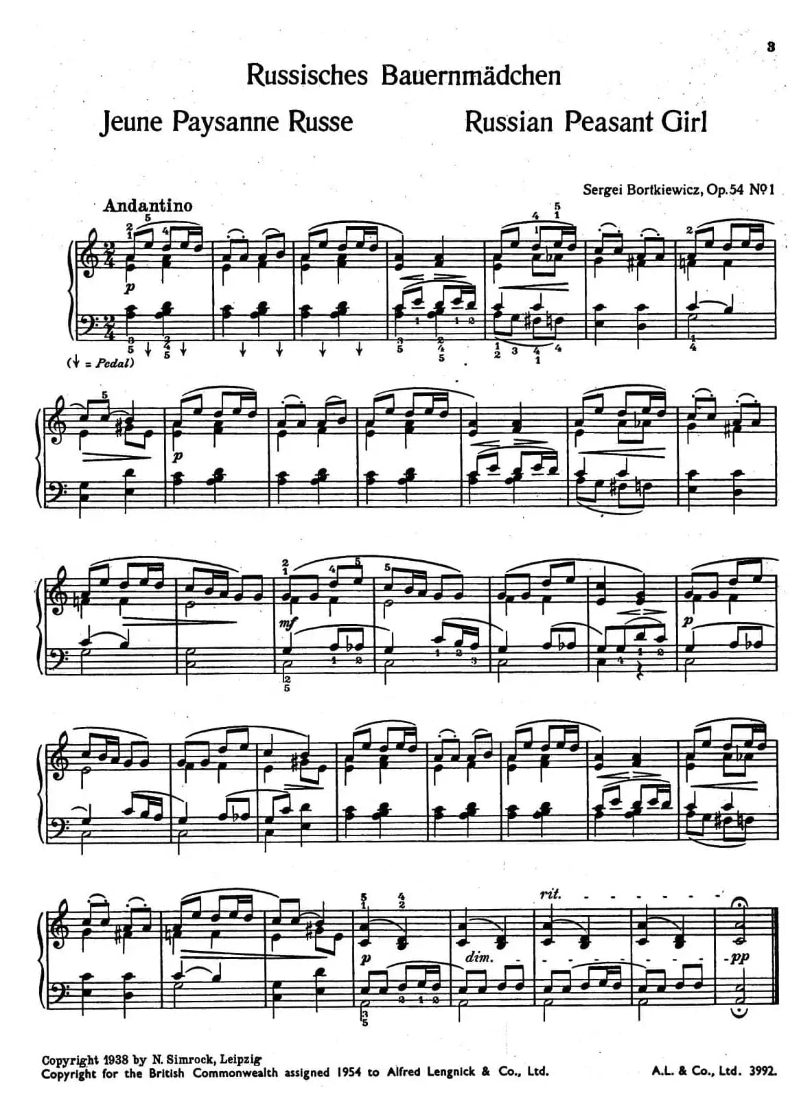 9首简易小品“玩偶” （9 Easy Pieces Op.54）（1）