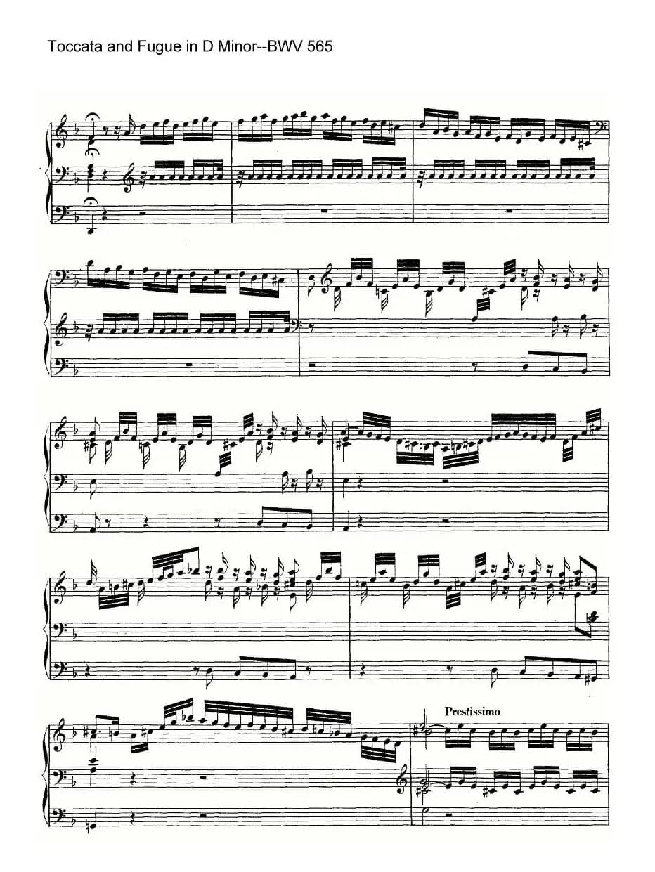 Toccata and Fugue in D Minor--BWV 565（管风琴谱）