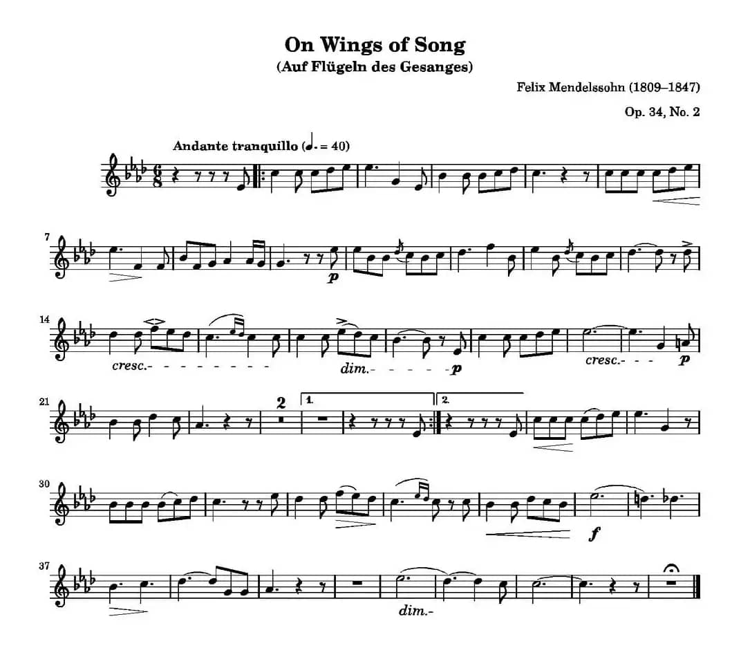 On Wings of Song（Op. 34, No. 2）