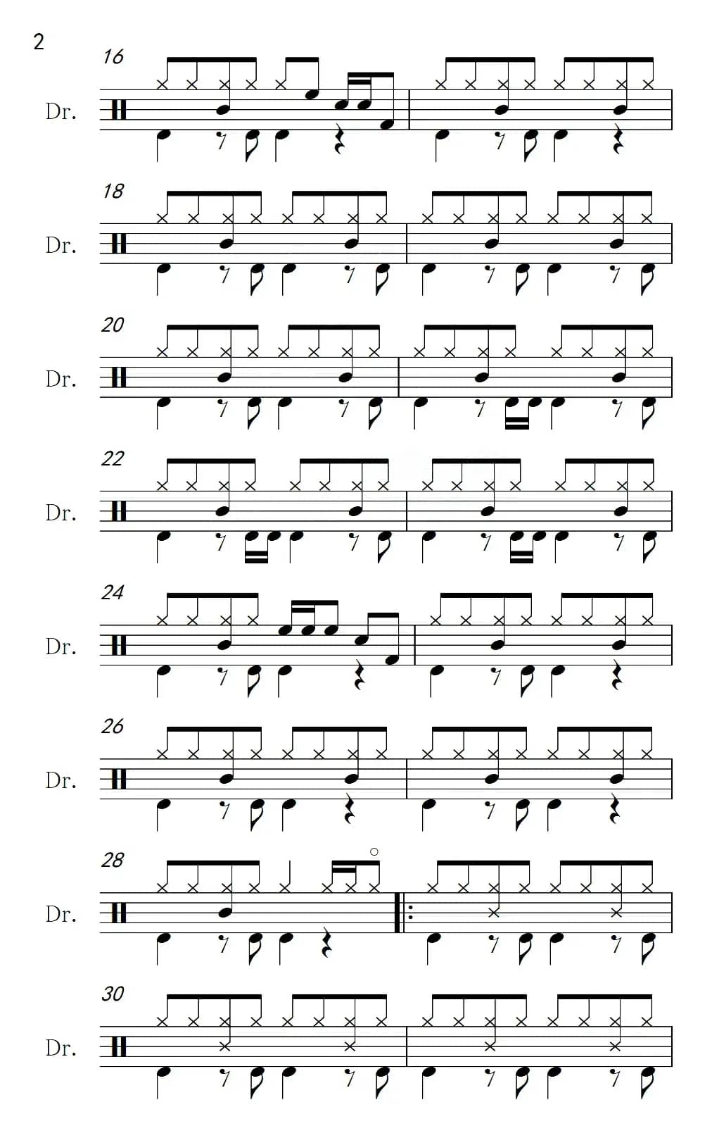 掌声响起来（架子鼓谱）