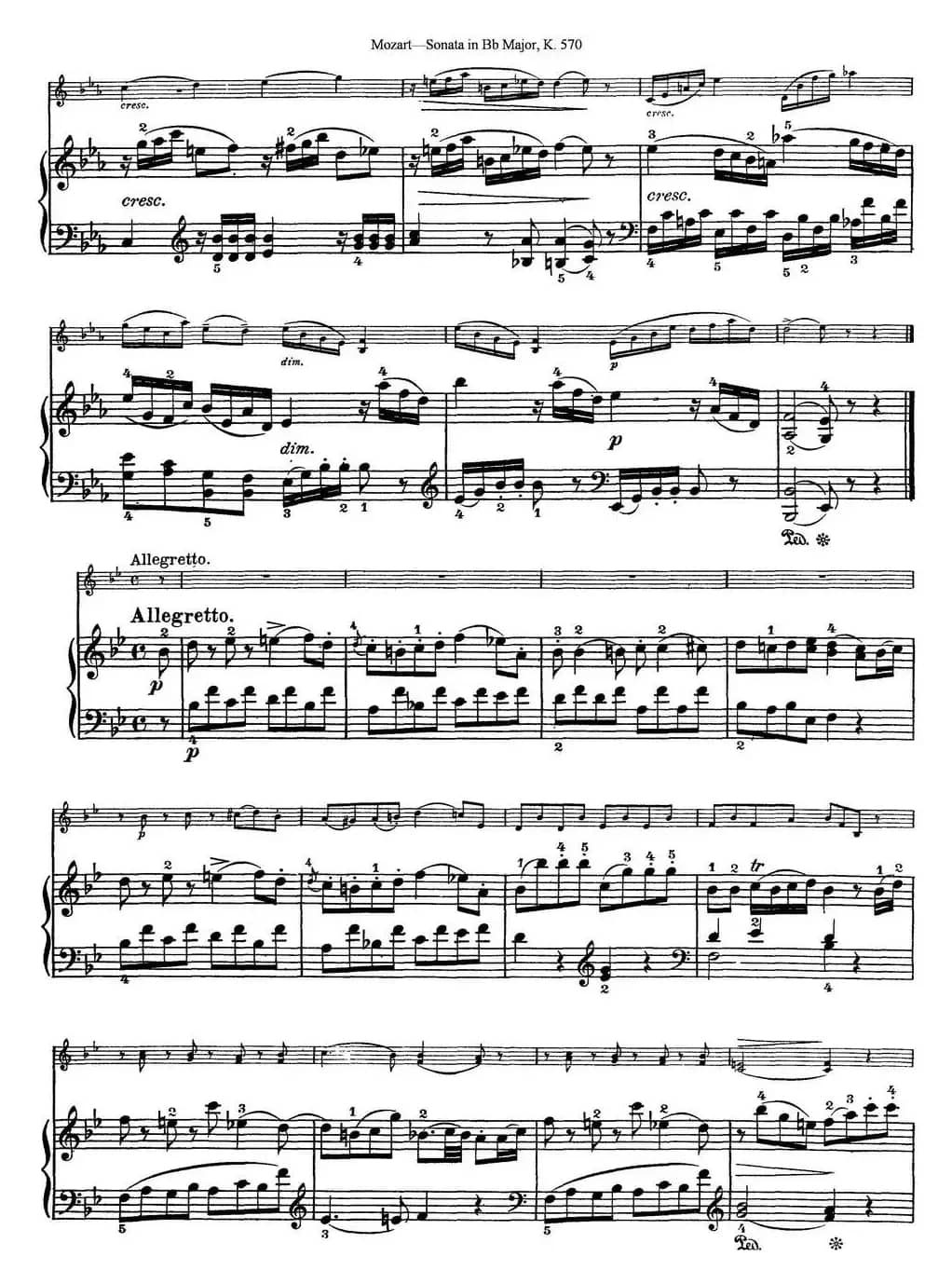 Violin Sonata in Bb Major K.570（小提琴+钢琴伴奏）