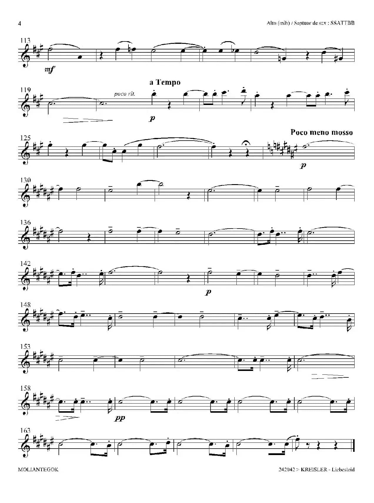 Liebesleid（四重奏、中音萨克斯分谱）