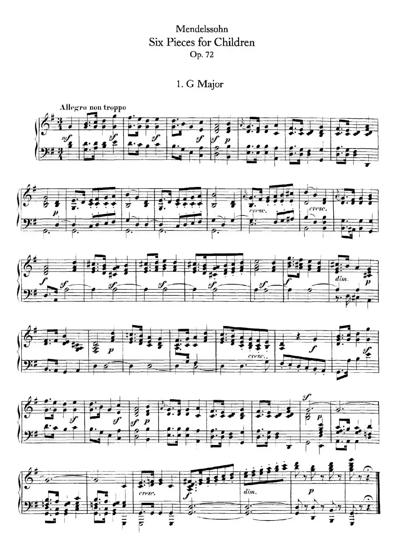 6 Pieces for Children Op.72(6首儿童钢琴曲1.G大调)