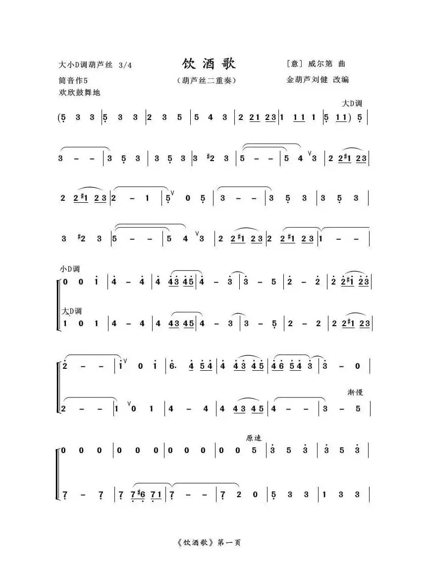 饮酒歌（《茶花女》选段、二重奏）