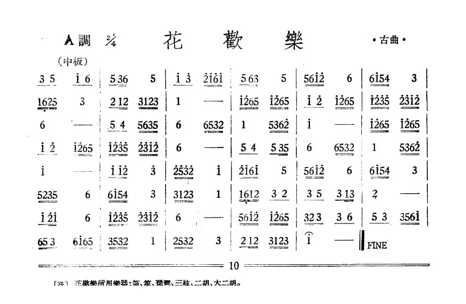 花欢乐（丝竹乐谱）