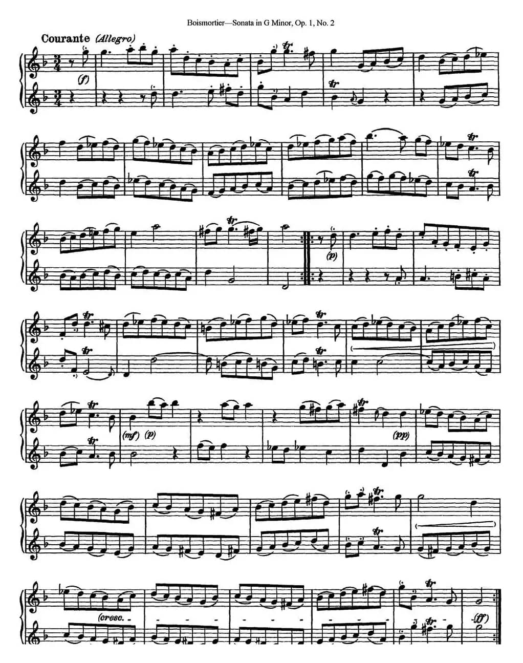 博伊斯卯绨G大调双长笛奏鸣曲Op.1（NO.2）