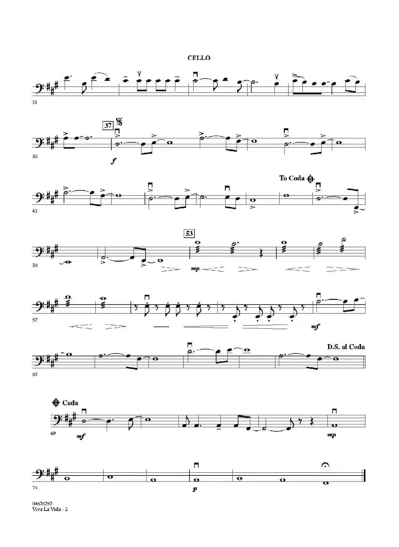 VIVA LA VIDA（大提琴分谱）