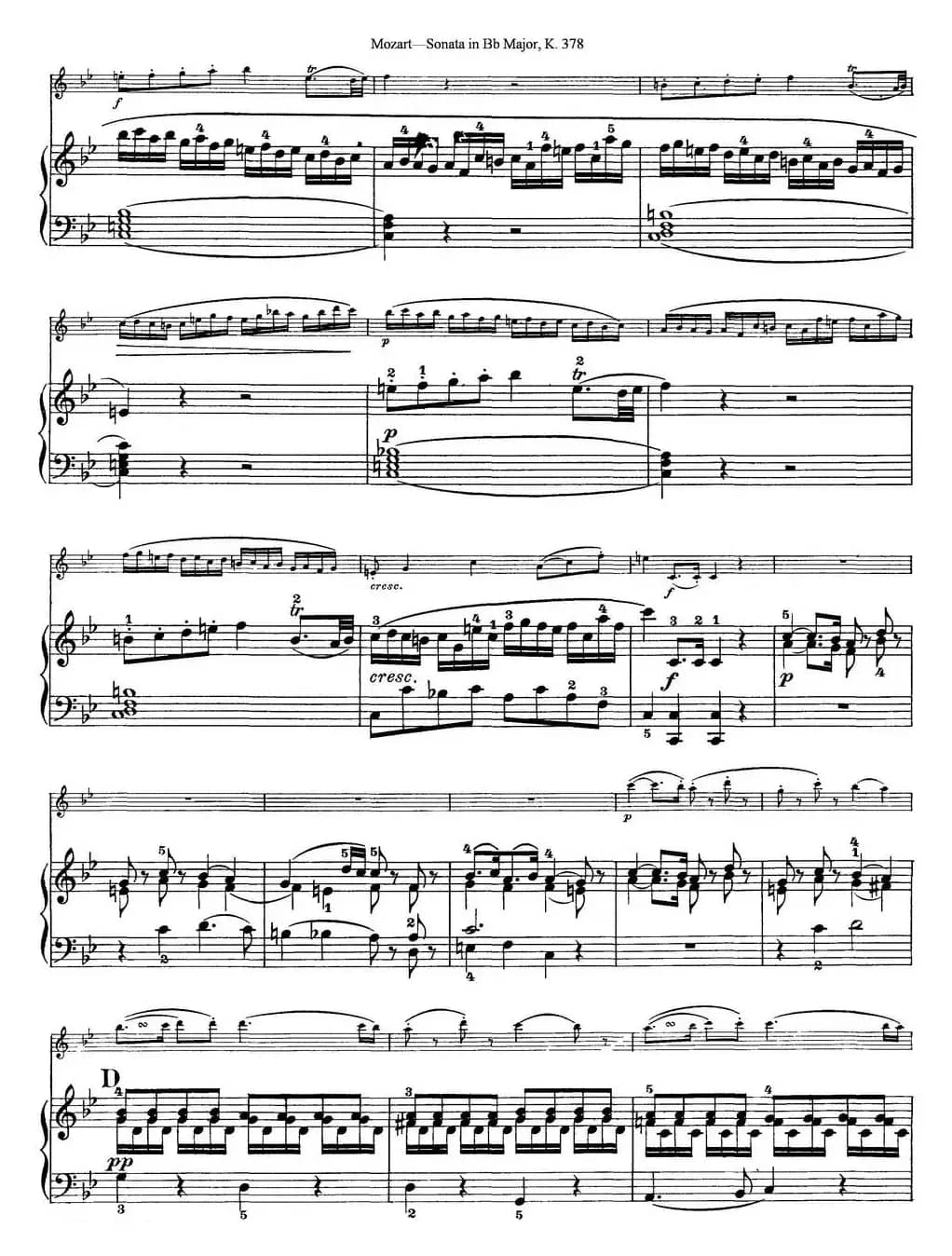 Violin Sonata in Bb Major K.378（小提琴+钢琴伴奏）