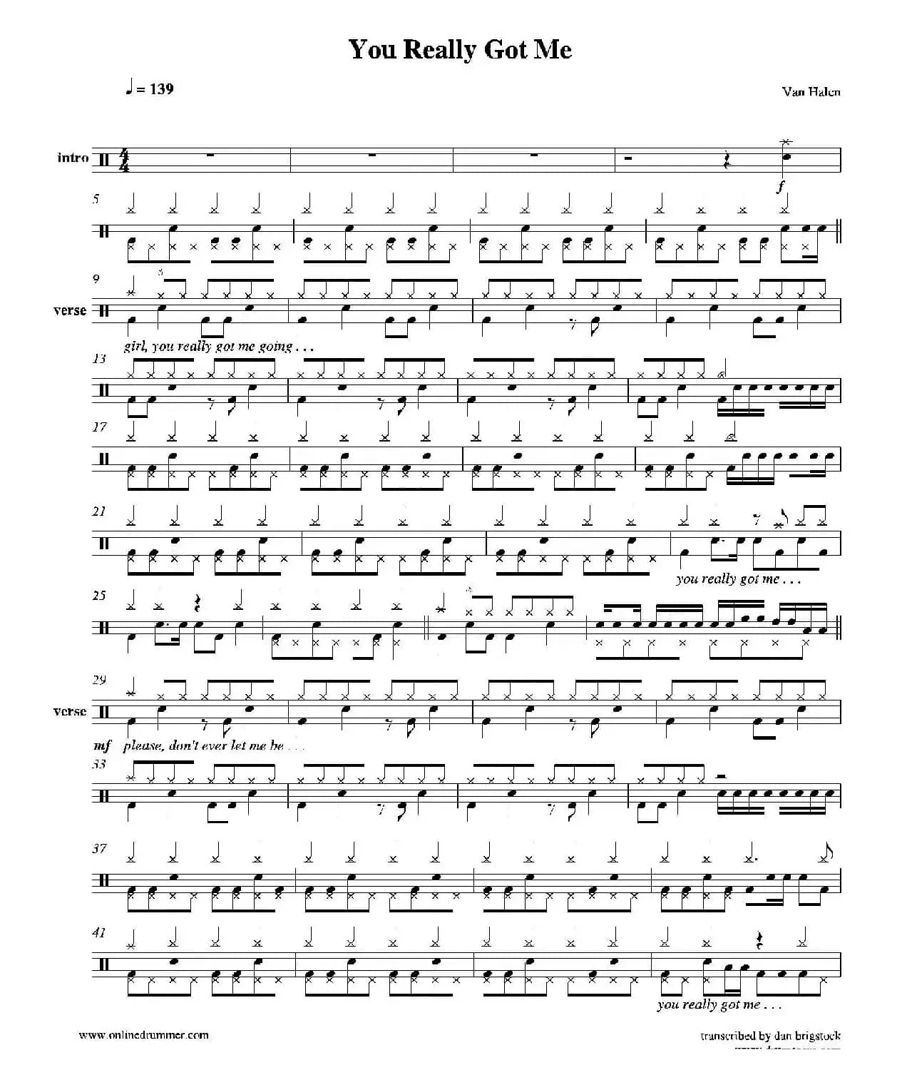 You Really Got Me（鼓谱）