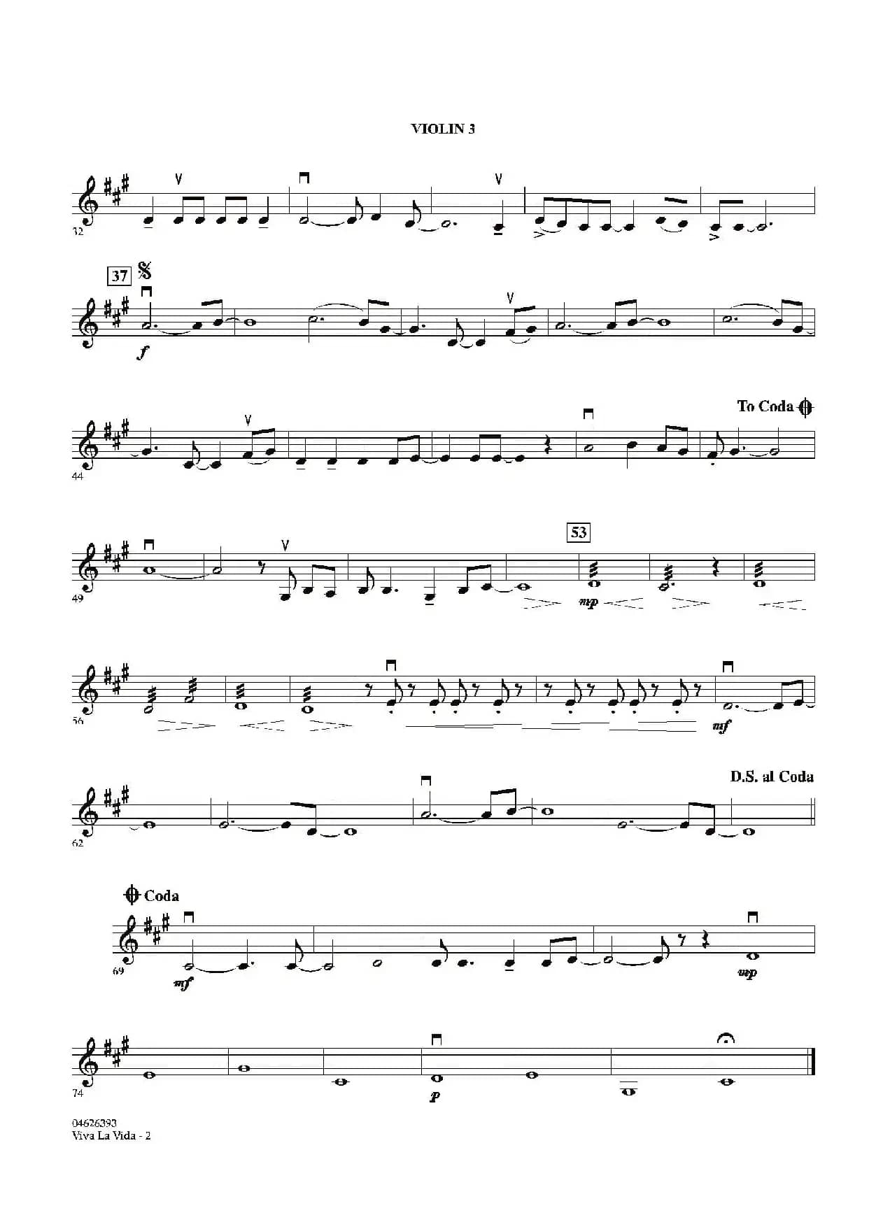VIVA LA VIDA（第三小提琴分谱）