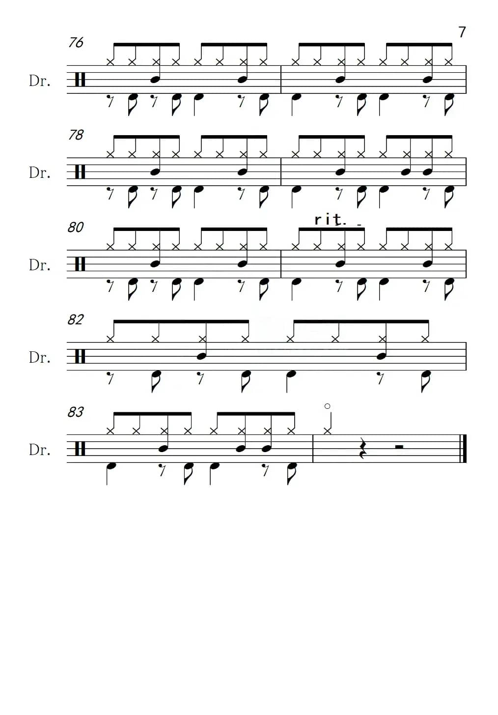 蓝蓝的夜，蓝蓝的梦（架子鼓谱）