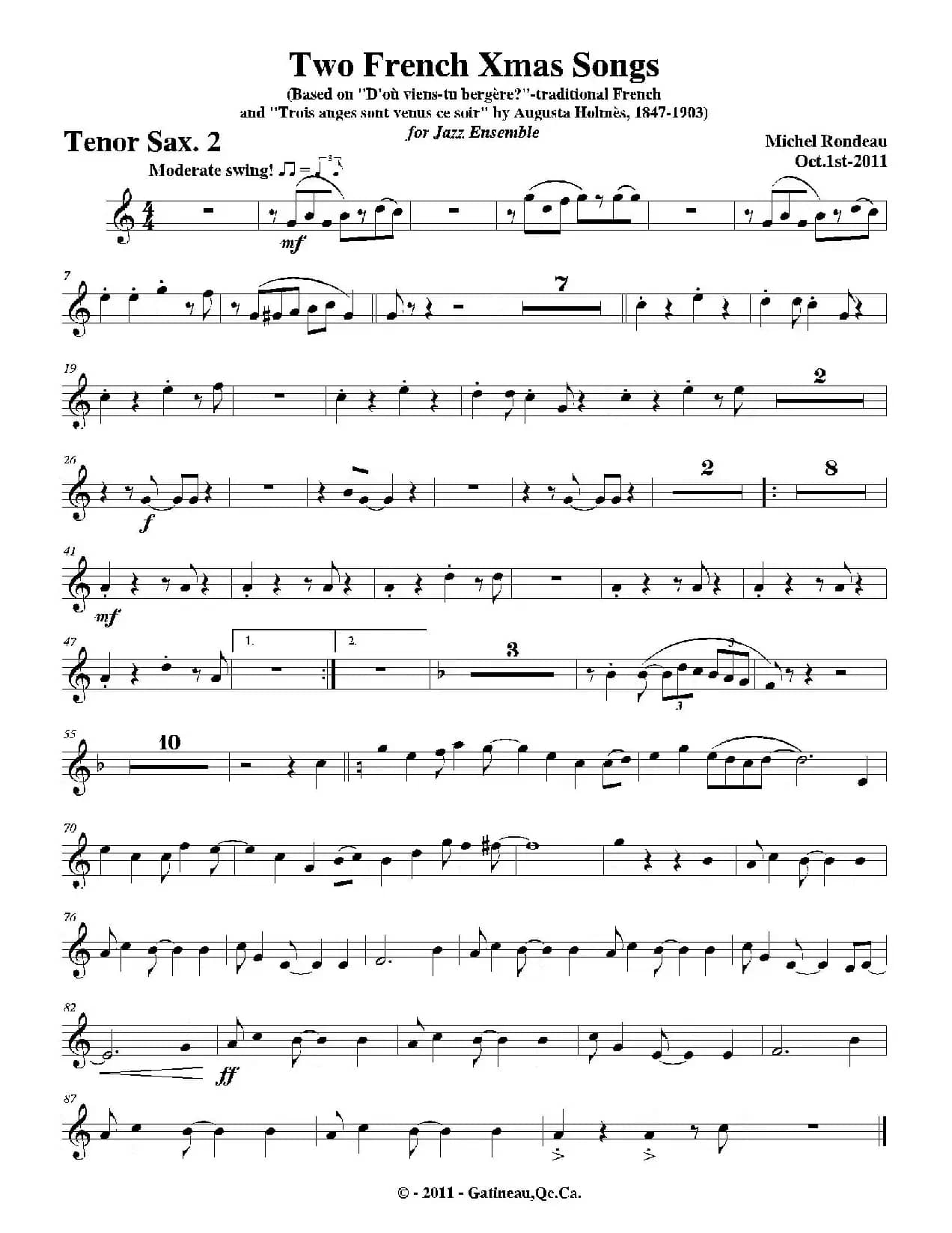 Two French Xmas Songs（第二次中音萨克斯分谱）