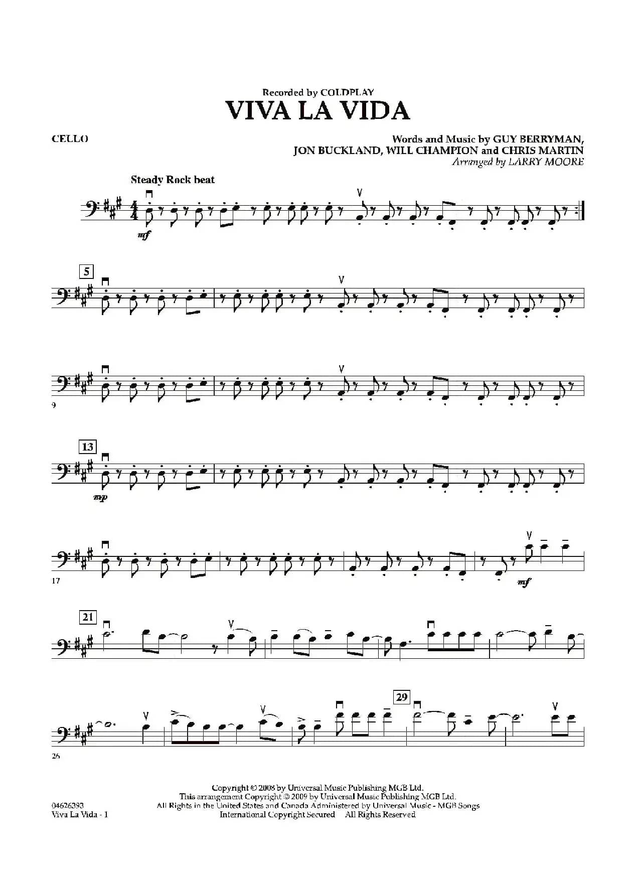 VIVA LA VIDA（大提琴分谱）