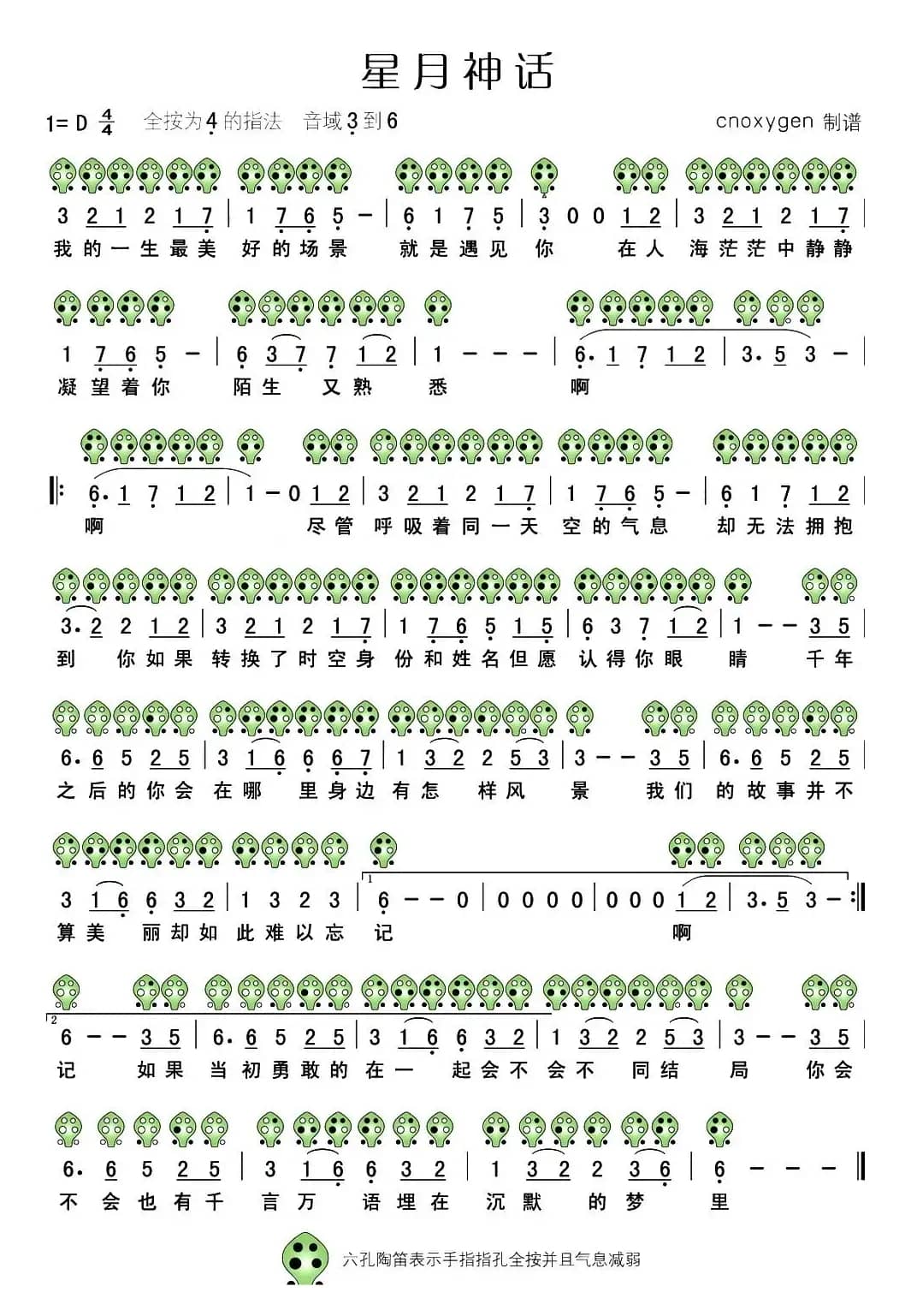 星月神话（同名电视剧主题曲、六孔陶笛谱）