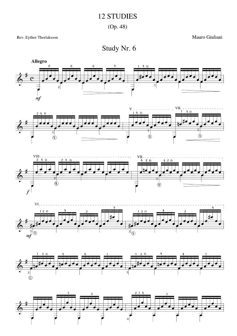 Mauro Giuliani《12 Studies,Op.48》（STUDY 6）