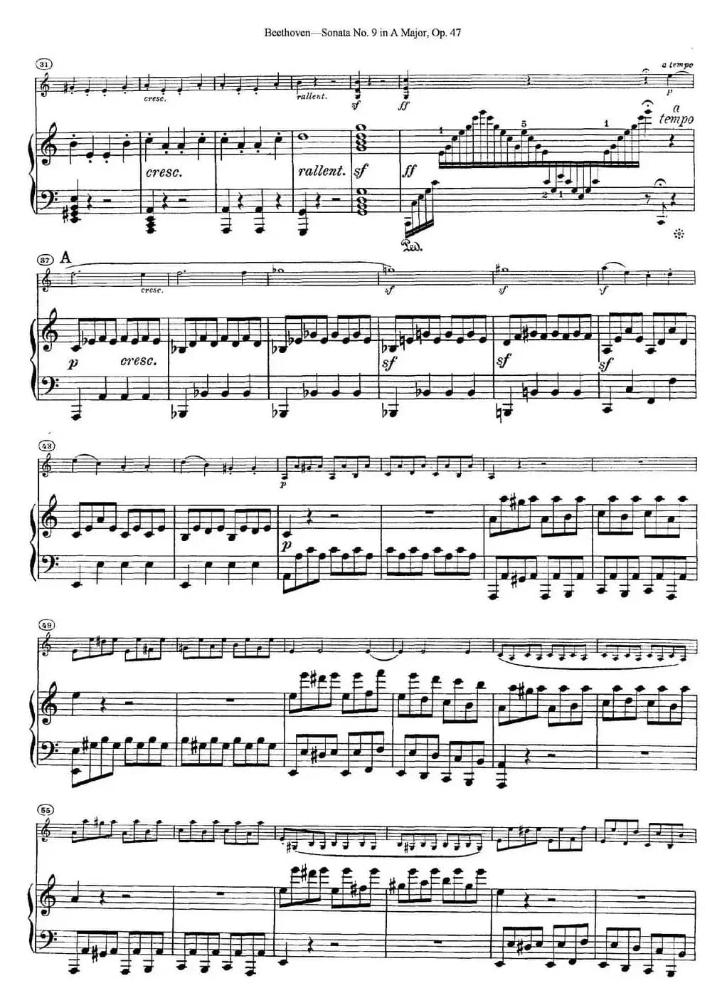 Violin Sonata No.9 in A Major Op.47（小提琴+钢琴伴奏）