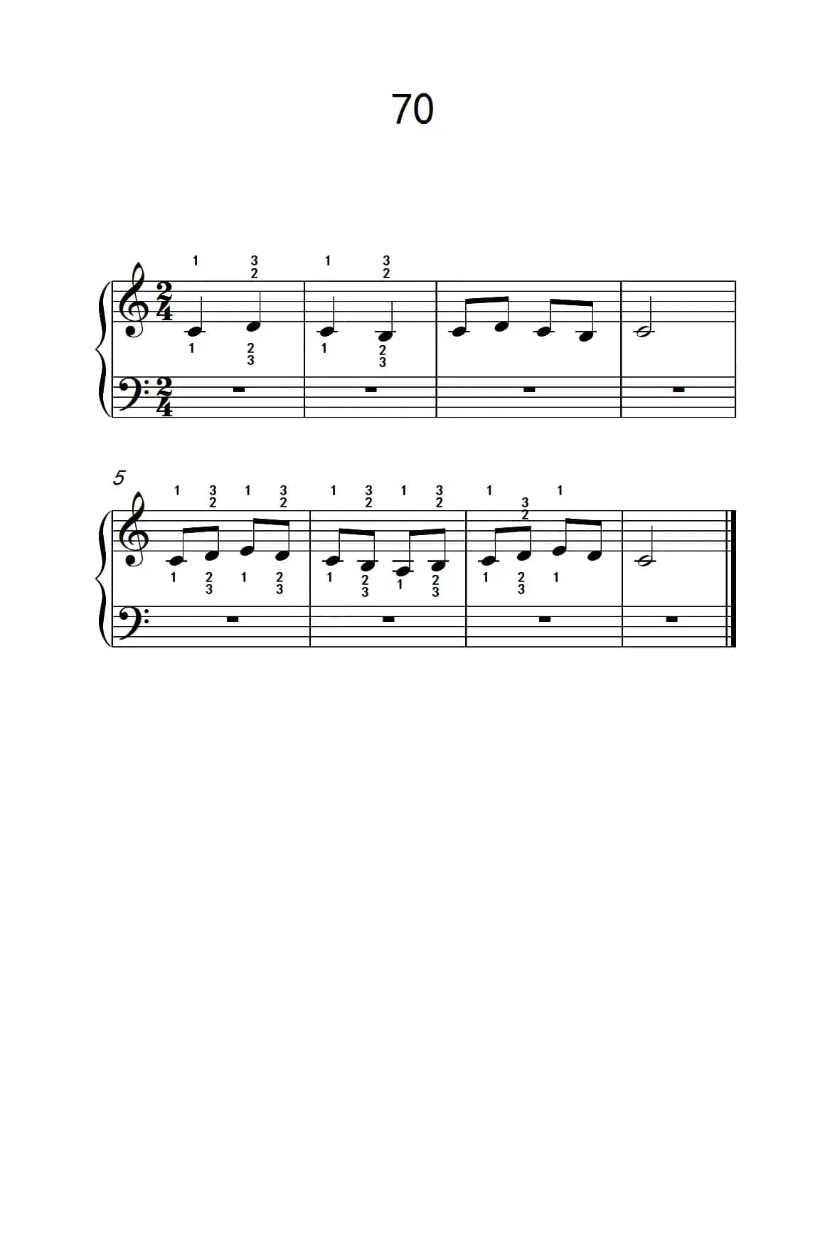 使大指灵活转动的单手练习 70（儿童钢琴手指练习 2）