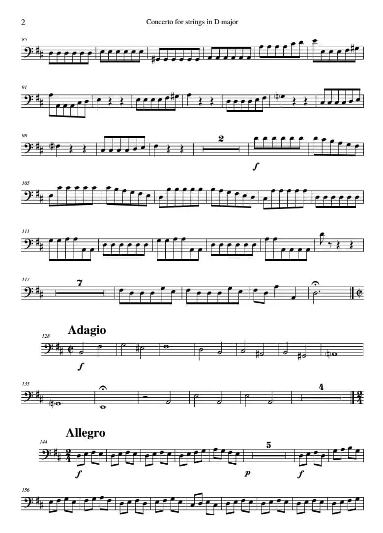 Concerto for strings in D Major（RV121、Contrabass分谱）
