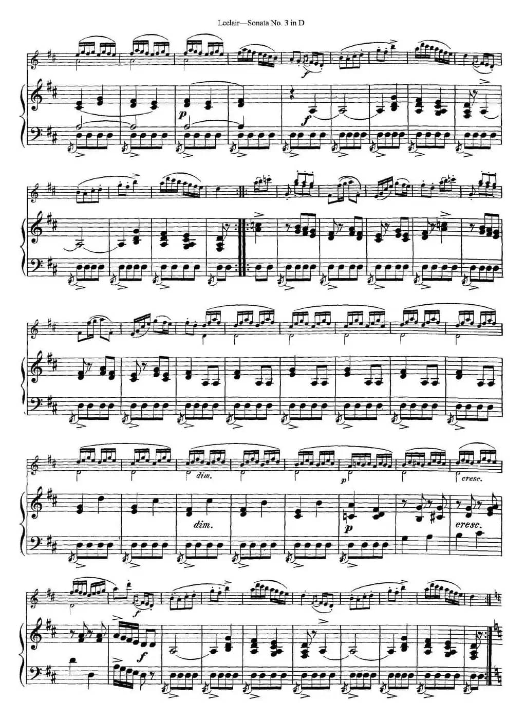 Violin Sonata No.3 In D Major（小提琴+钢琴伴奏）