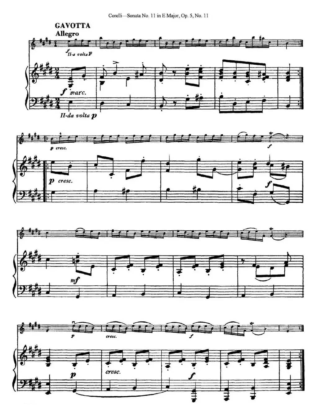 Sonata No.11 in E Major Op.5 No.11（小提琴+钢琴伴奏）