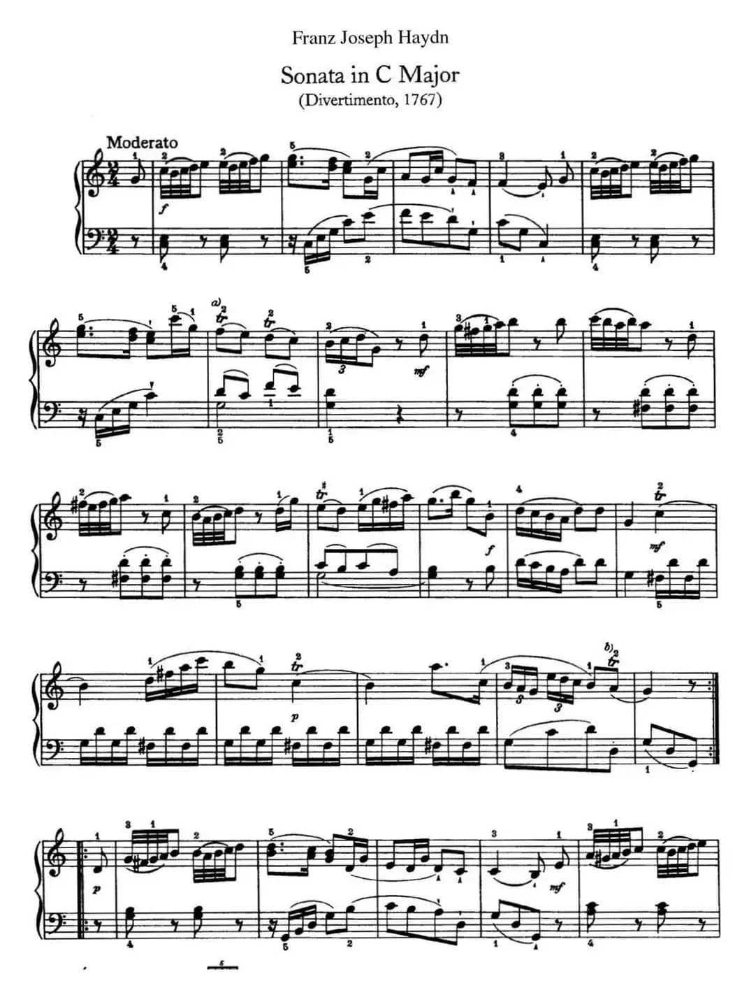 海顿 钢琴奏鸣曲 Hob XVI 10 Divertimento C major