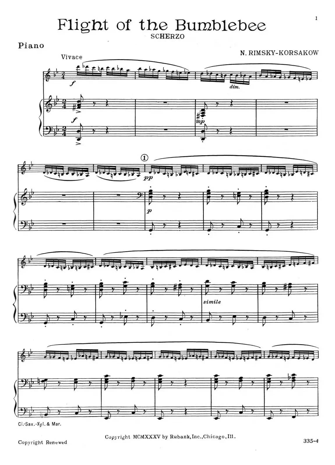 野蜂飞舞（钢琴伴奏谱）