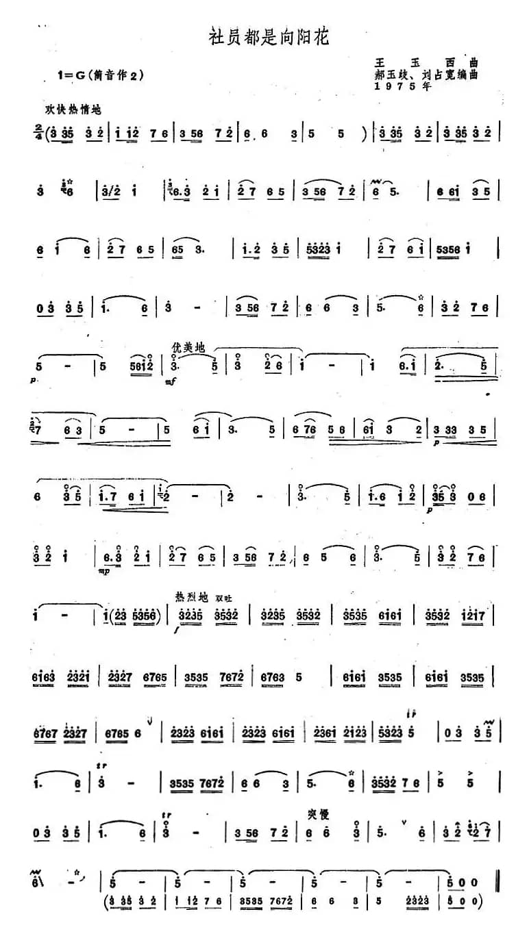 社员都是向阳花（郝玉歧 刘占宽编曲版、唢呐谱）