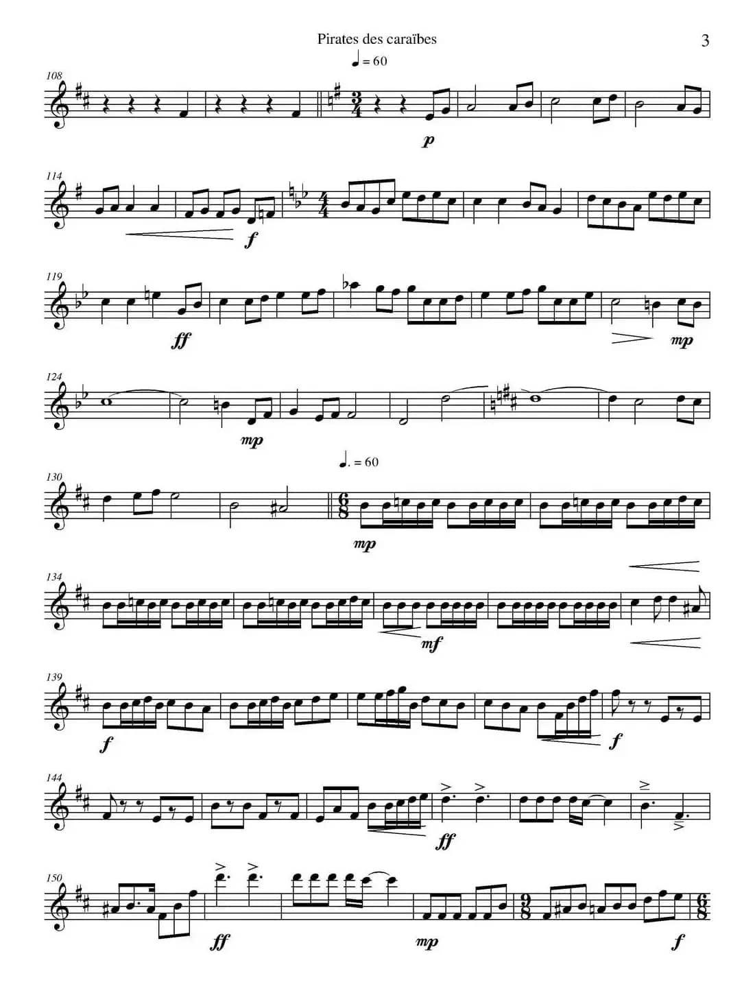 加勒比海盗（四重奏之中音萨克斯分谱）