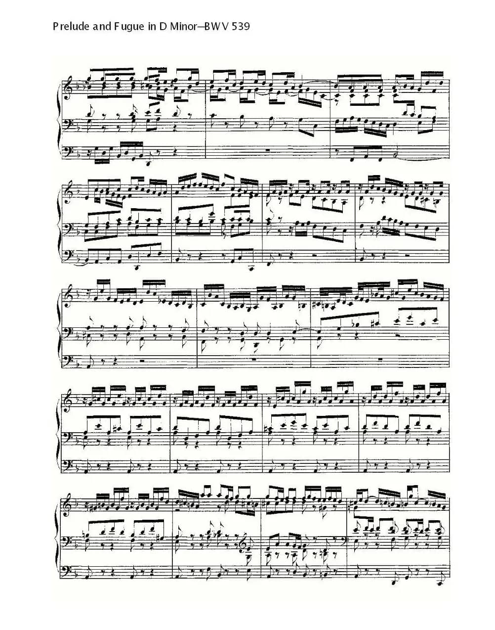 Prelude and Fugue in D Minor--BWV 539 （管风琴谱）