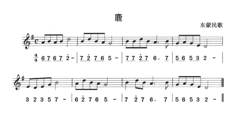 鹿（八孔竖笛线简谱对照版）