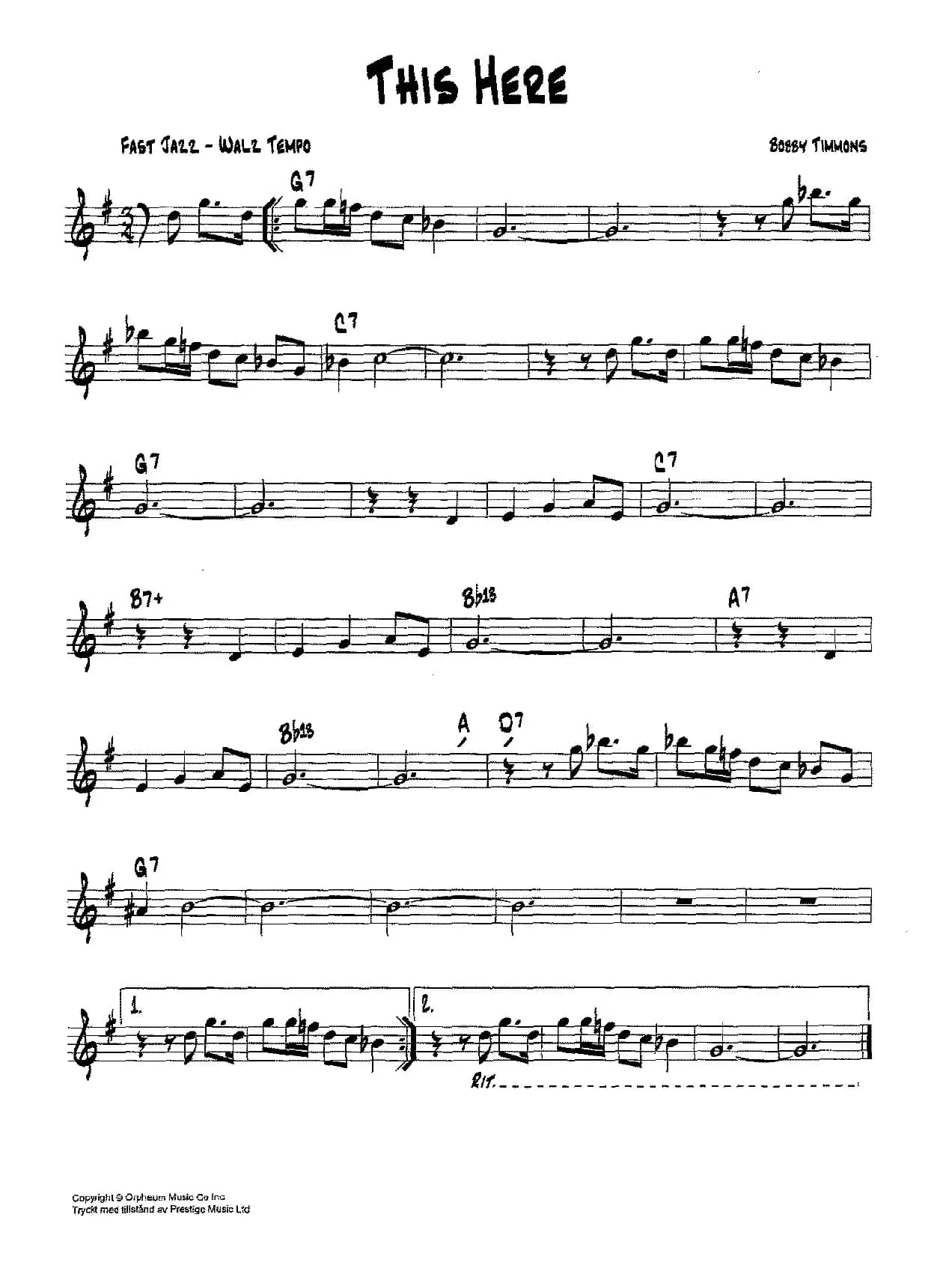 降B爵士乐谱：THIS HERE