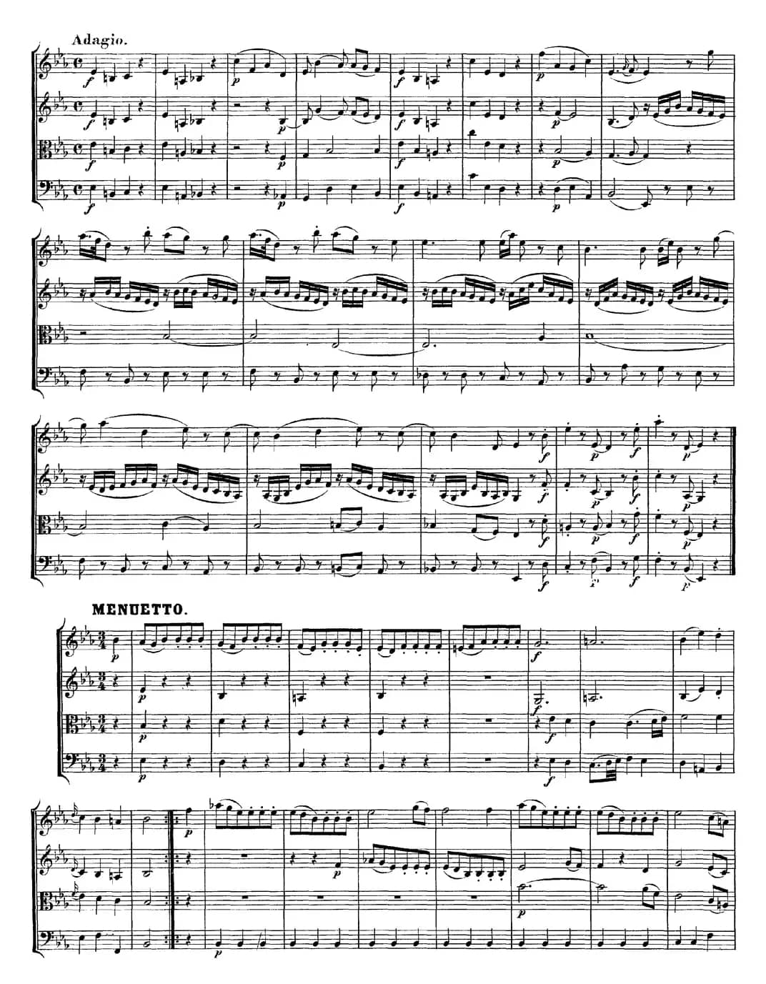 Mozart《Quartet No.11 in Eb Major,K.171》（总谱）