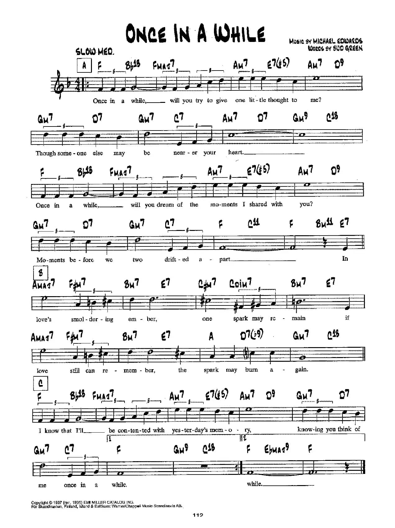 降B爵士乐谱：ONCE IN A WHILE