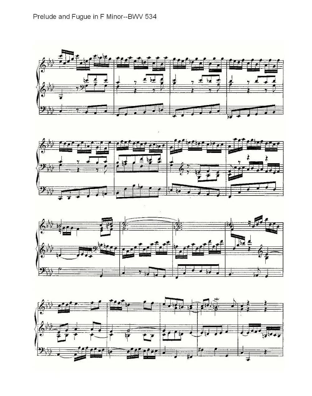 Prelude and Fugue in F Minor--BWV 534 (管风琴谱)