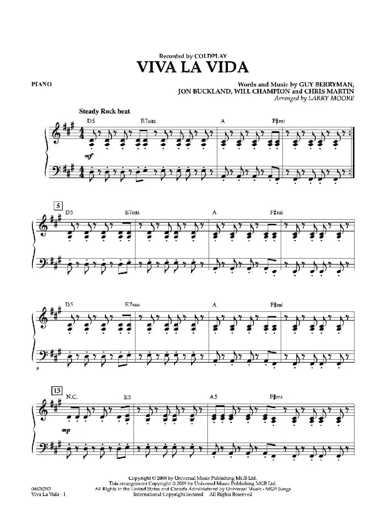 VIVA LA VIDA（钢琴分谱）