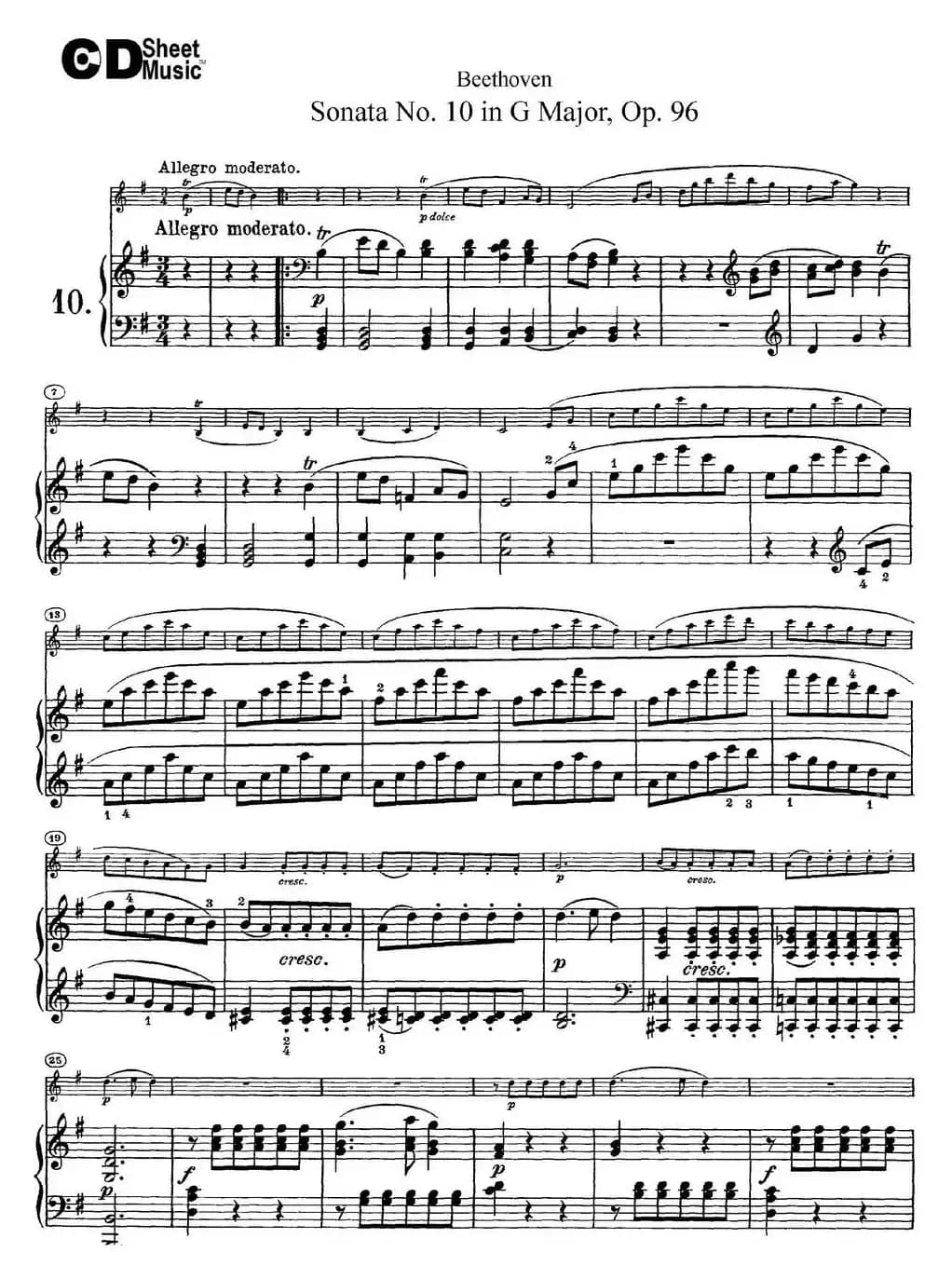 Violin Sonata No.10 in G Major Op.96（小提琴+钢琴伴奏）