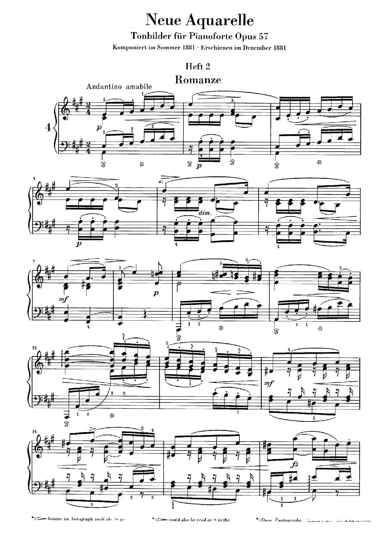 Neue Aquarelle Op.57(新水彩画·4. 浪漫曲)