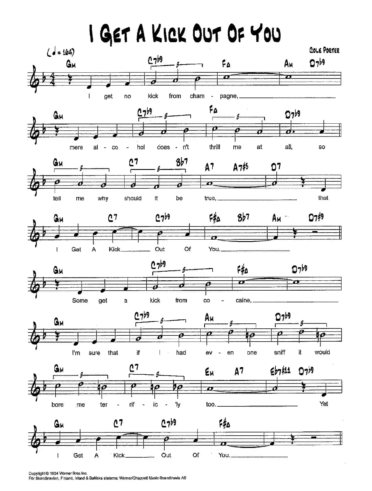 降B爵士乐谱：I GET A KICK OUT OF YOU